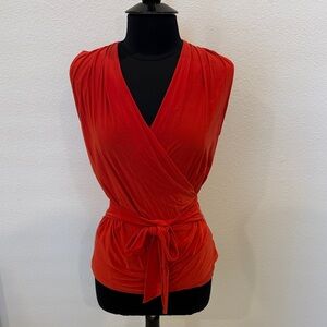 Red Sleeveless Wrap Top